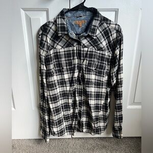 Black and White Plaid Button Down Shirt 100% Cotton